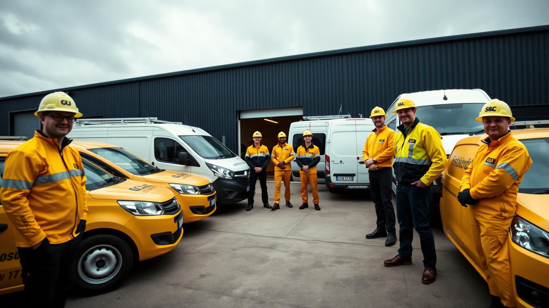 Solar Run installation team standing with their service vans